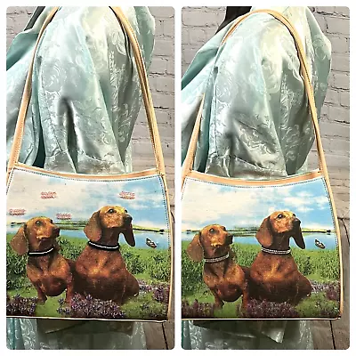 Dachshund Dog Handbag Purse Beige Rhinestone Bling 10  High X 11 .5  Wide • $26.95