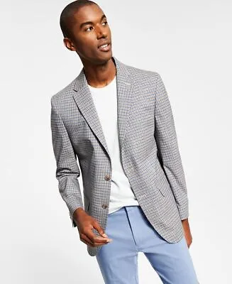 TOMMY HILFIGER Men's Modern-Fit Brown Blue Check Blazer 42L Sport Coat • $23.76