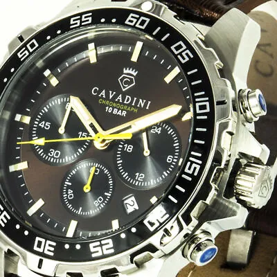 Cavadini Chronograph Mens Watch Stainless Steel 44mm Braun CV-467 Taucher-Style • $184.61