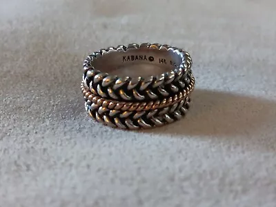 KABANA Sterling Silver & 14k Gold Cable Braided Statement Band Ring Sz: 8 • $99