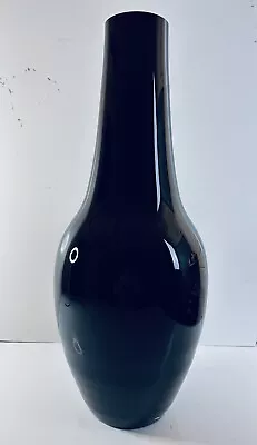 LARGE TALL GLASS VASE BLACK  MODERN DECOR FURNISHING ITALIAN 60cm FLOOR VASE • £46