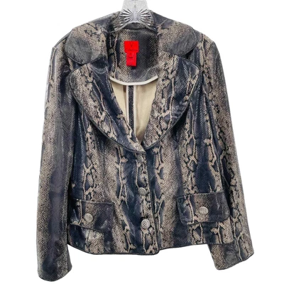 $45 • Buy V Cristina Snakeskin Faux Shiny Leather Ribbon Trim Button Blazer Jacket PL