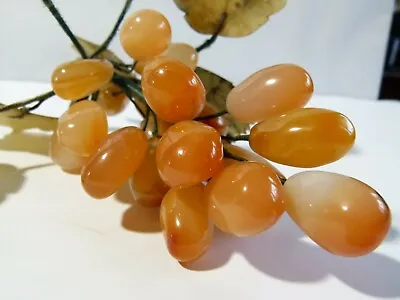 Vintage Polished Agate Grapes Fruit With Jade Jadeite Carved Leaves Natural • £49