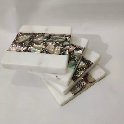 JJ Arts  This Beautifully White Marble SQR And Mother Of Pearl Inlay Design Coas • $24
