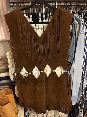 Vintage 1960s Suede Cutout Fringe Woodstock Mini Dress Spell Chasing Unicorns • $478