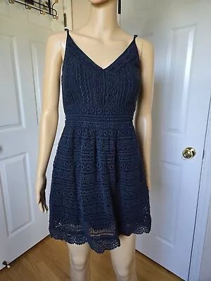 Abercrombie & Fitch V-Neck Cami Mini Dress Size Extra Small Black Eyelet Stretch • $15