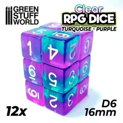 GSW - Dice D6 16mm Color TURQUOISE/PURPLE Clear (12pc Pack) • $21.88