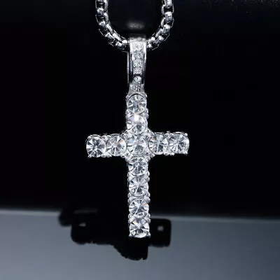 Stainless Steel Christian Religious Cross With Diamond Pendant Necklace For Men • $10.50