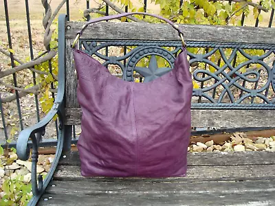 MARZIA Made In Italy Plum Color Soft Leather Hobo Shoulder Tote Handbag • $54