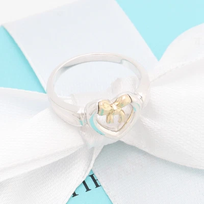 £135.95 • Buy Tiffany & Co. Bow Heart Ribbon Ring Size 6.5 Silver 925 18K Gold W/Pouch