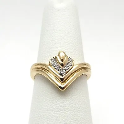 $242.10 • Buy 14K Gold Art Deco Style Pavé Diamond V Band Heart Ring Sz6