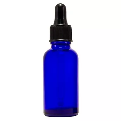 2 Oz Cobalt Boston Round Glass Bottles Jar With Black Eye Dropper Cap NEW • $3