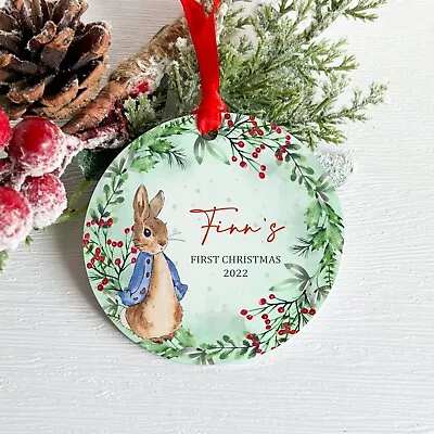 My First Christmas Peter Rabbit Bauble 1st Tree Personalised Baby Gift Family • £7.49