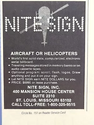 Nite Sign Aircraft Helicopter Aerial Billboard St Louis MO Vintage Print Ad 1979 • $6.77