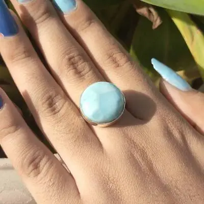 Larimar Gemstone Ring 925 Sterling Silver Ring Handmade Statement Ring AJ26 • £12.61