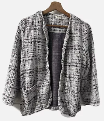 Max Studio Jacket Women’s Medium White Pink Black 3/4 Sleeve Tweed Knit Pockets • $16.99