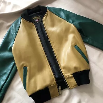 VANSON Leathers Stadium Jumper Jacket Men Size 34 Green & Yellow Made In USA • $616.25