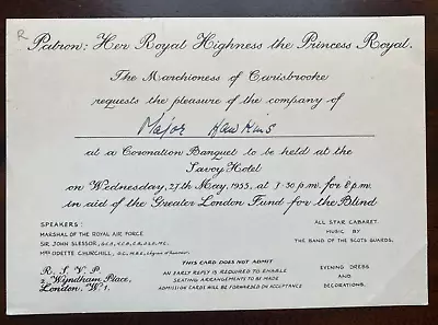 Antique Royal Invite Coronation Banquet Marchioness Carisbrooke Queen Elizabeth • £9.99