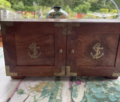 Brass Maritime Wooden CD Cabinet  Storage Anchor Unique • £30