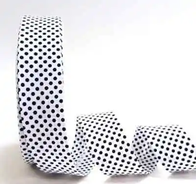 25m Roll Dot Bias Binding - 30mm - White / Navy 422 - Cotton Fabric Folded Trim • £21.99
