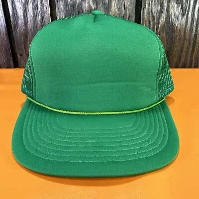 Vintage Blank Green Trucker Hat Snapback Cap Mesh 80s 90s Used Old VTG Plain • $10