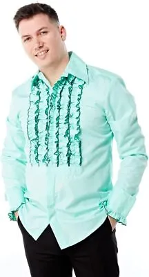 Zen Retro Mens Ruffle Ruche Frill Dinner Tuxedo Retro 70s Shirt • $114.68
