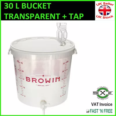 30L Transparent FERMENTATION BUCKET CONTAINER With TAP Home Brew Beer WineMaking • £2.97