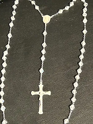 Vintage Catamore Sterling Silver Crucifix Crystal Bead Rosary Necklace 21” • $32