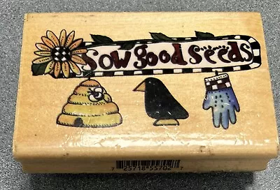 Inkadinkado Sow Good Seeds Rubber Stamp Flower Crow Garden Gloves Wood #AZ122 • $9.95