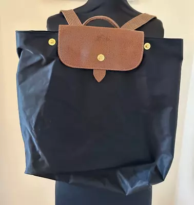 LONGCHAMP Le Pliage Original Large Backpack In Black Tan New Without Tags • £40