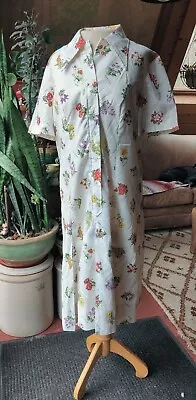 Vintage L-XL Country Clothes By Serbin State Wildflowers Botanical Shirt Dress • $36