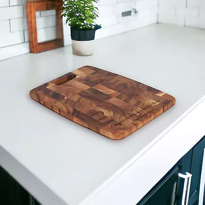 Personalised 30cm  Rustic Acacia End Grain Lightweight Handle Chopping Board • £24.95