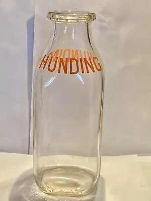 Vintage HUNDING Dairy Quart Bottle - Chicago - Orange Pyroglaze - 1955? • $9.99