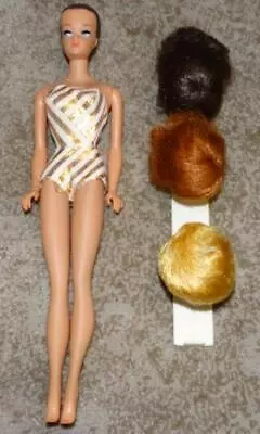 VINTAGE MATTEL FASHION QUEEN BARBIE W/ ORIGINAL WIGS STAND And SWIMSUIT • $51