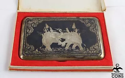 Vintage Silver Thailand Nielloware Dueling Elephants Cigarette Case W/ Box • $15.50