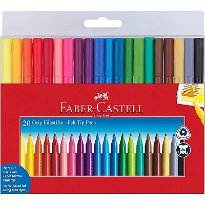 Faber-Castell Felt Tip Pens - Grip Colour Markers - Wallet Of 20 Assorted Colors • £9.99