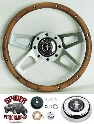 1965-1969 Mustang Steering Wheel PONY 13 1/2  WALNUT WOOD 4 SPOKE • $209.95