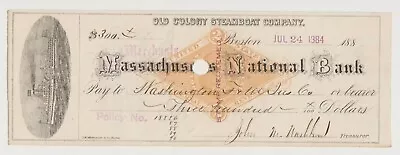 1880's Old Colony Steamboat Company Check Massachusetts National Bank • $5.49