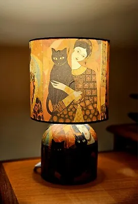 Klimt Lady With Black Cat Decoupage Table Lamp Bedside Design Night Light Gift • £49.99