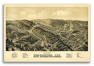 1888 Hot Springs Arkansas Vintage Old Panoramic City Map - 24x36 • $24.95