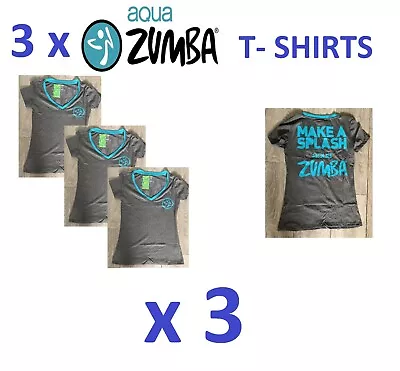 3  X  *BARGAIN*  Zumba Grey Aqua Splash T Shirt Top Ladies Gym Dance Workout • £6.99