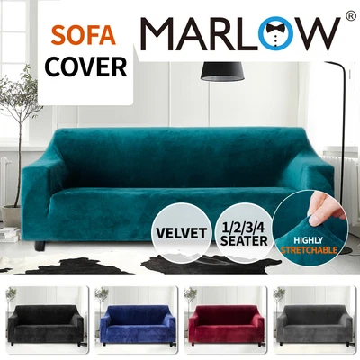 $38.99 • Buy Marlow Sofa Cover Velvet Couch Covers Seater Slipcover Loungue Protector Stretch