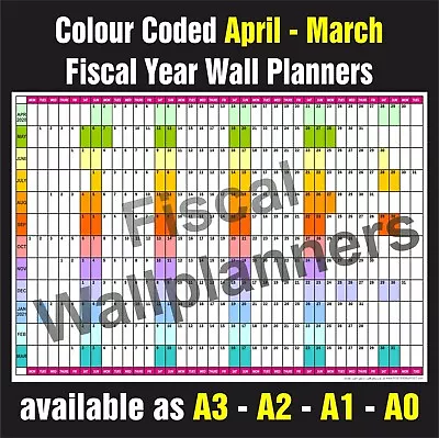 FISCAL YEAR WALL PLANNER Organiser Event Planner April - March All Years & Sizes • £6.75