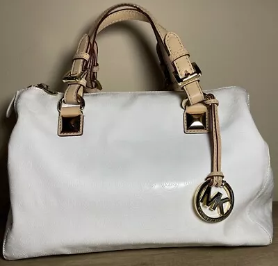 Michael Kors Grayson Handbag Large Duffle White Monogram With Wallet • $85