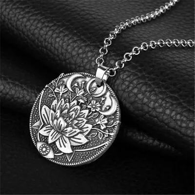 Mandala Pendant Silver Om Buddha Tibetan Moon Lotus Flower Healing Cord Necklace • $6.98