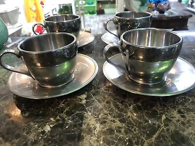 8pc Italian Vintage Espresso Cups And Saucers Inox Meber 18/10 Stainless • $85