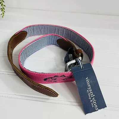 Vineyard Vines Belt Lobsters Leather Canvas Pink Navy Blue Mens 32 • $27.99