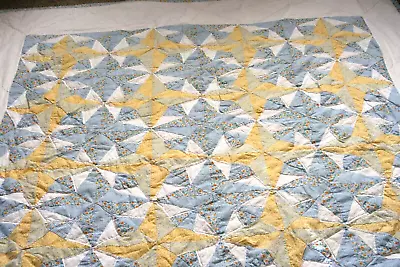 Vintage Cotton Handmade Handstitched 4 Point Star Quilt Reversible Lovely Colors • $96