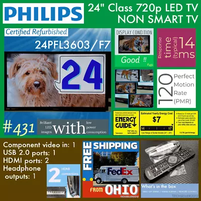 Philips 24  Class 720p LED TV (24PFL3603/F7) With Remote & Stand / NON SMART TV • $60.59