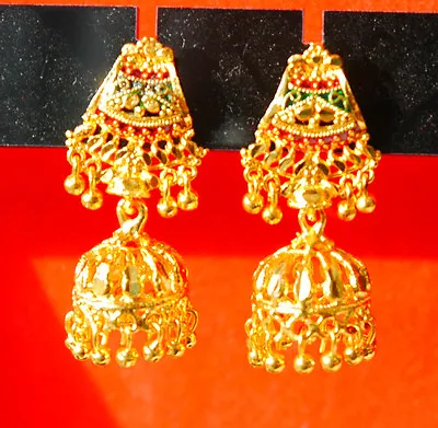  Party Wear 22 Ct Gold Plated KUNDAL EARRINGS - Indian Arabic Ethnic Style H11 • £9.95